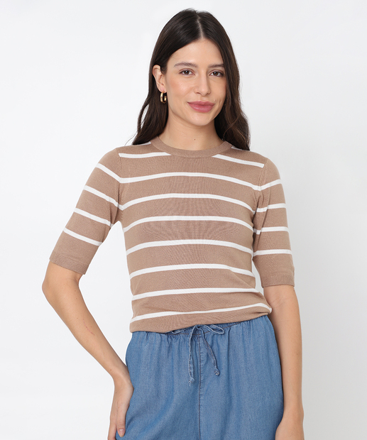 Image_Blusa Feminina Tricô Listrada Marisa Marrom