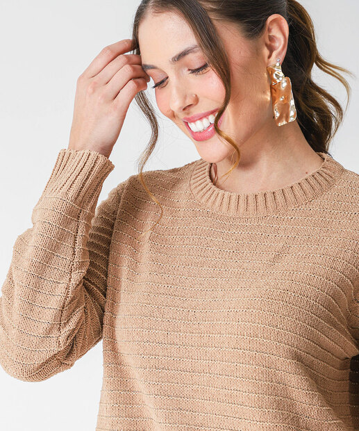 Suéter Feminino Chenille Brilho Lurex Marisa Bege
