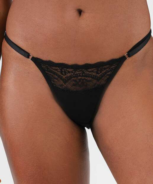 Calcinha String Recorte Renda Marisa Preto