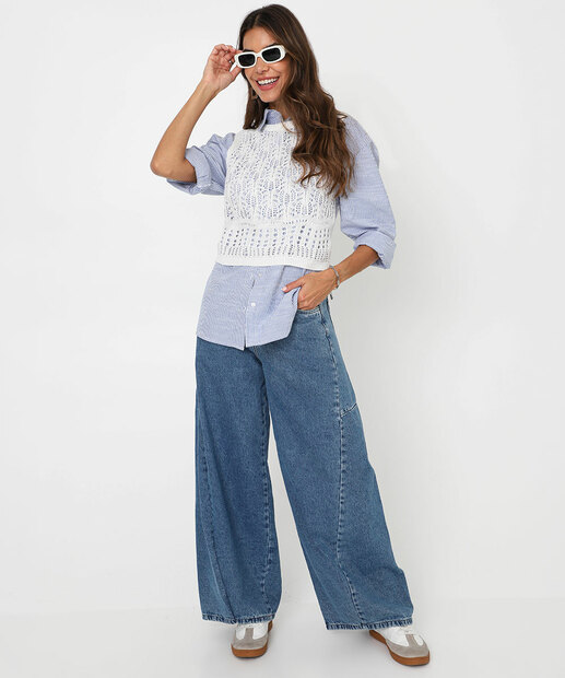 Image_Calça Jeans Barrel Marmorizada Feminina Sawary Azul