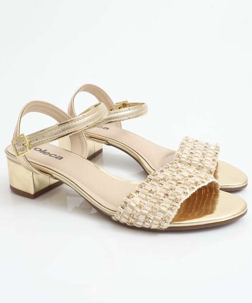 Sandália Feminina Salto Grosso Metalizada Moleca Dourada