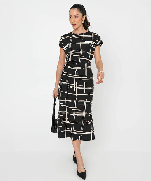 Image_Vestido Midi Feminino Quadriculado Marisa Preto