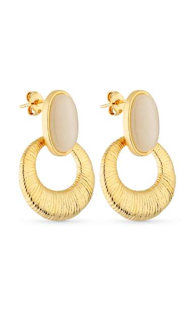 Brinco Semijoia Dourado com Madrepérola Oval Banhado a ouro 18k