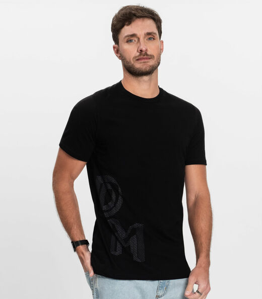 Camiseta Masculina Manga Curta Meia Malha Diametro Preto