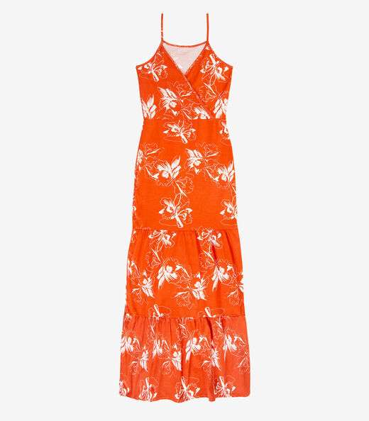 Vestido Longo Feminino Transpassado Select Laranja
