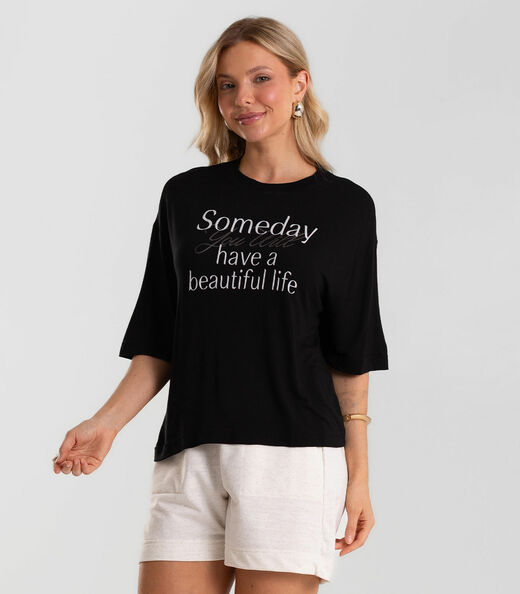 Blusa Feminina Viscotorcion Com Estampa Rovitex Preto