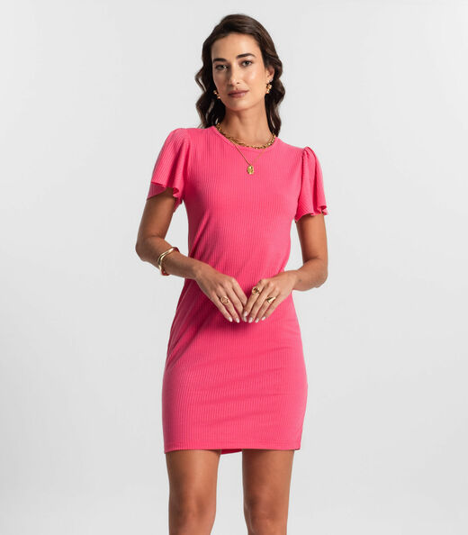 Vestido Feminino Curto De Ribana Canelada KO Rosa