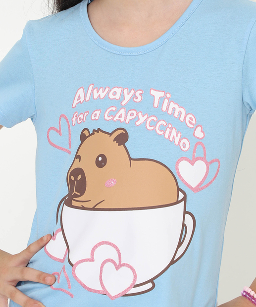 Blusa Infantil Estampa Capivara Marisa Tam 4 a 10 Azul