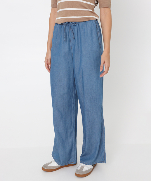 Calça Jeans Pantalona Feminina Marisa Azul