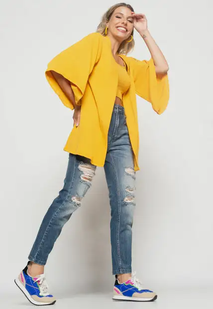 Kimono  Canelado Mostarda Salvatore Fashion