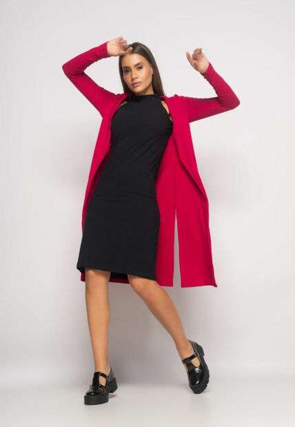 Kimono Alongado Manga Longa Canelado Rosa Salvatore Fashion