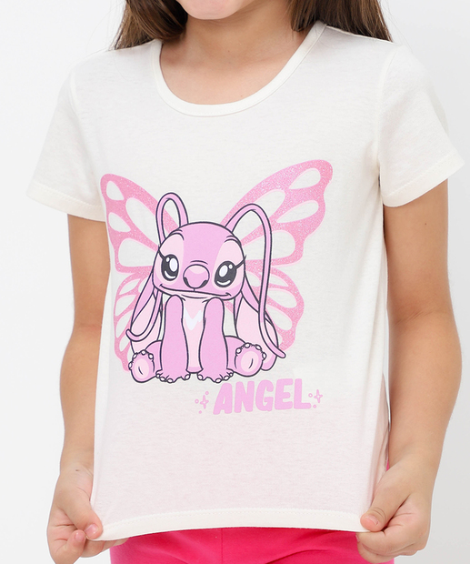 Blusa Infantil Angel Stitch Disney Tam 4 a 10 Off White