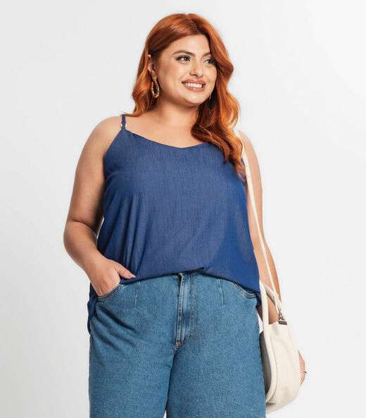 Image_Blusa De Alça Feminina Plus Size Secret Glam Azul