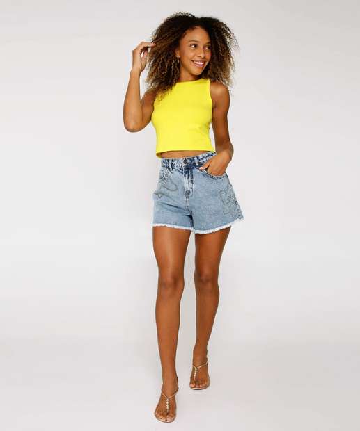Blusa Cropped Feminina Canelada Sem Manga Marisa