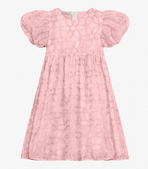 Vestido em Poly Bordado Viscose Khyara Trick Nick Rosa