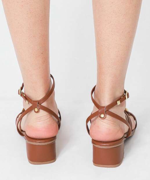 Sandália Feminina Tiras Salto Grosso 