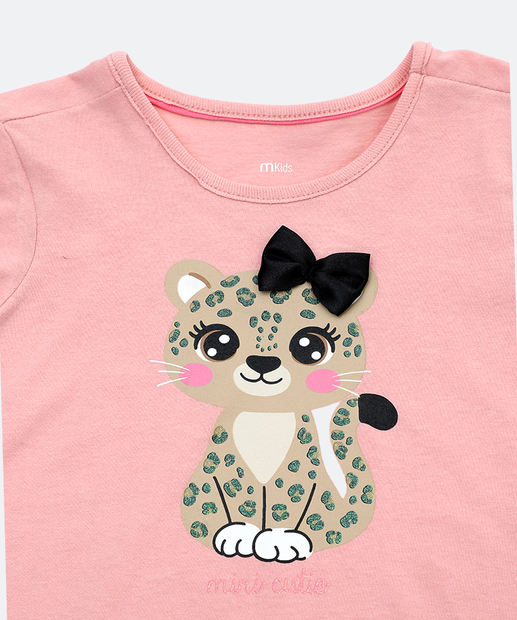 Camiseta Infantil Estampa Onça Marisa Tam 1 a 3 Rosa