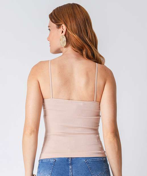 Blusa Regata Feminina Canelada Sem Costura Marisa Bege