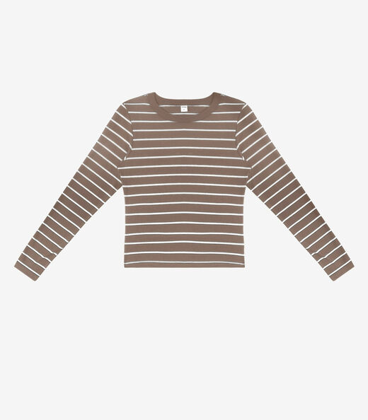 Blusa Manga Longa Feminina Listrada Plus Rovitex Marrom