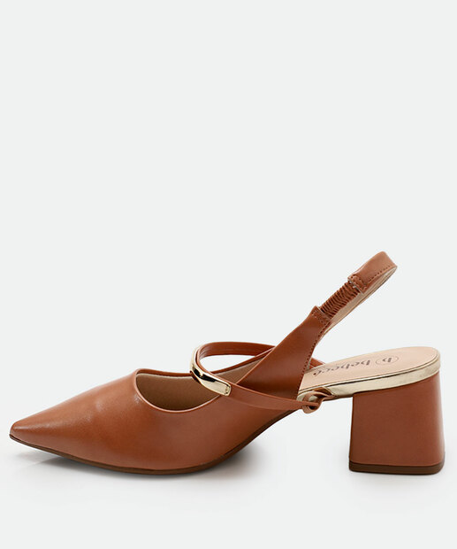 Scarpin Feminino Slingback Salto Grosso Bebecê Marrom