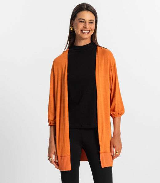 Cardigan 3/4 Feminino Rovitex Laranja