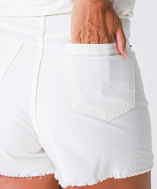 Short Sarja Feminino Barra Desfiada Uber Jeans Off White