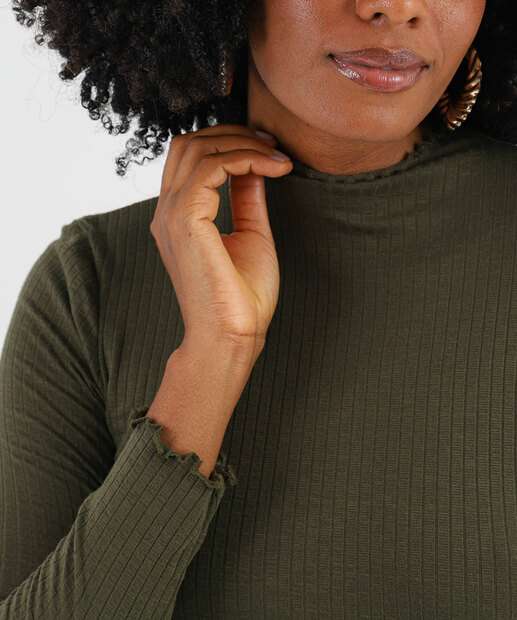 Blusa Feminina Canelada Manga Longa Marisa Verde