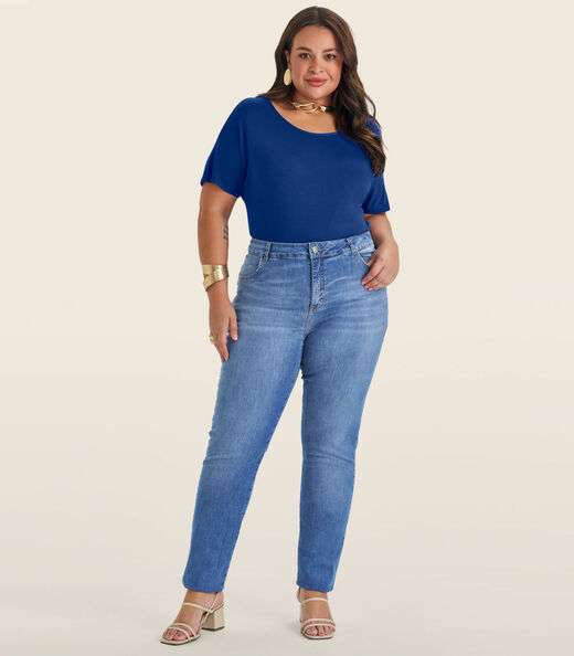 Blusa Manga Curta Feminina Plus Size Secret Glam Azul