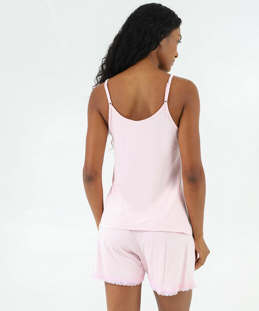 Pijama Feminino Recorte Renda Liso Marisa Rosa