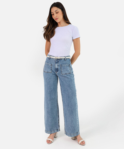 Image_Calça Jeans Wide Leg Bolsos Feminina Azul