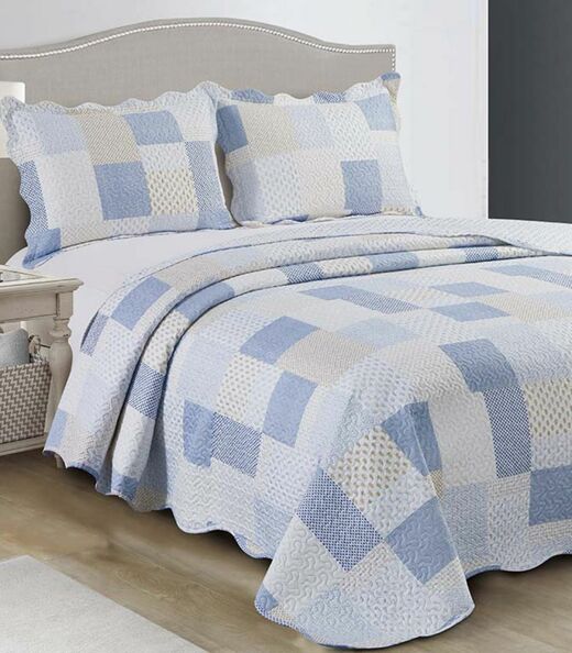 Jogo De Colcha Evolution Patchwork King Camesa Azul