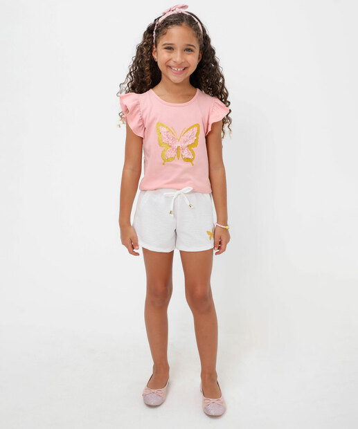 Blusa Infantil Borboleta Paetê Marisa Tam 4 a 10 Rosa