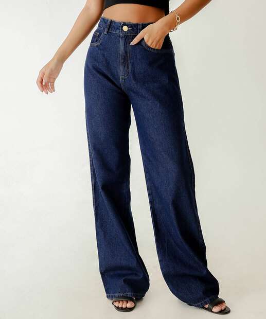 Calça Jeans Wide Leg Bolsos Feminina Biotipo