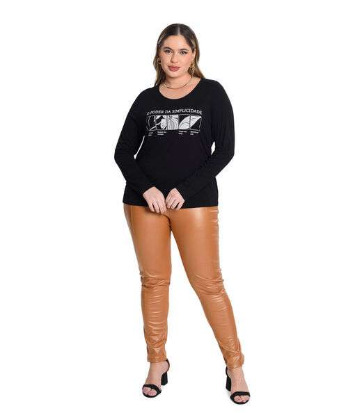 Blusa Manga Longa Viscotorcion Secret Glam Preto