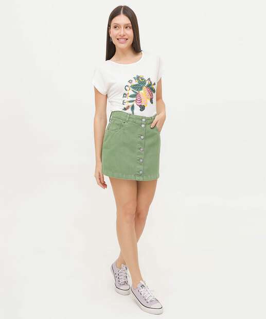 Blusa Feminina Estampa Tropical Manga Curta Marisa