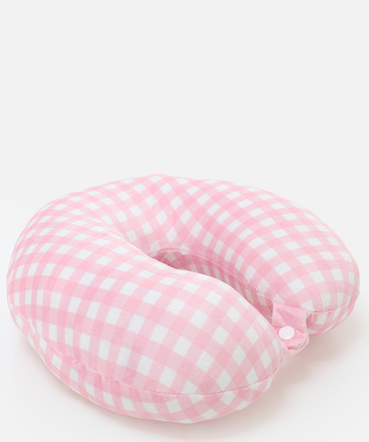 Almofada Pescoço Plush Quadriculada Marisa Rosa
