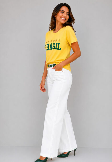 Blusa Brasil Malha Comfy Manga Curta Amarelo Salvatore