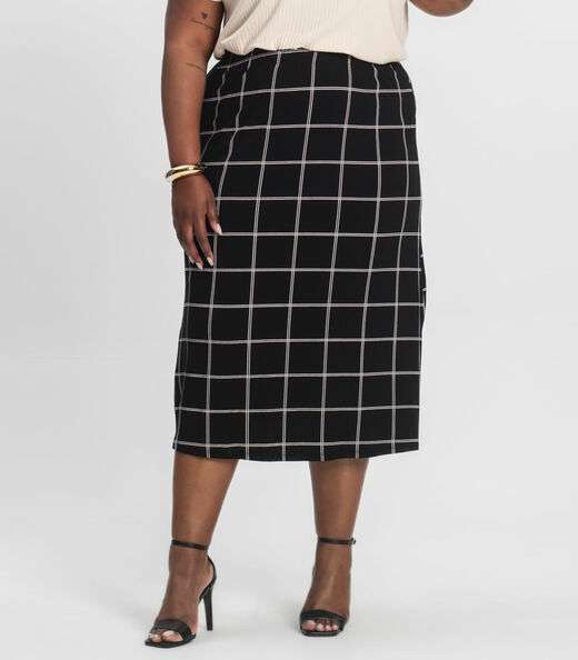 Saia Midi Plus Size Infinita Cor Preto