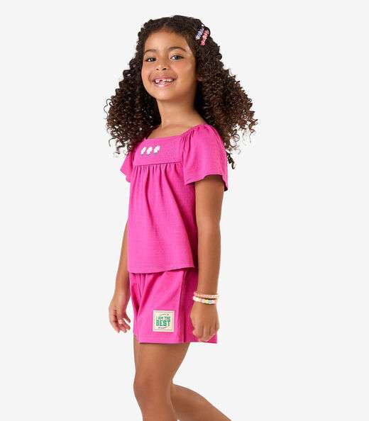 Conjunto Blusa c/ Shorts Visco Maquineta Rovi Kids Rosa