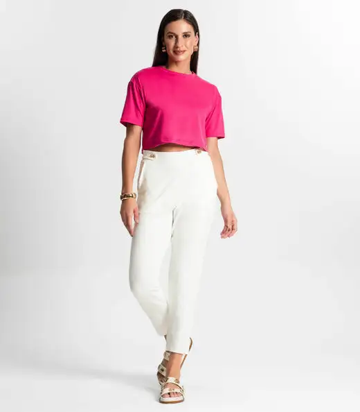 Blusa Cropped Manga Curta Rovitex Rosa