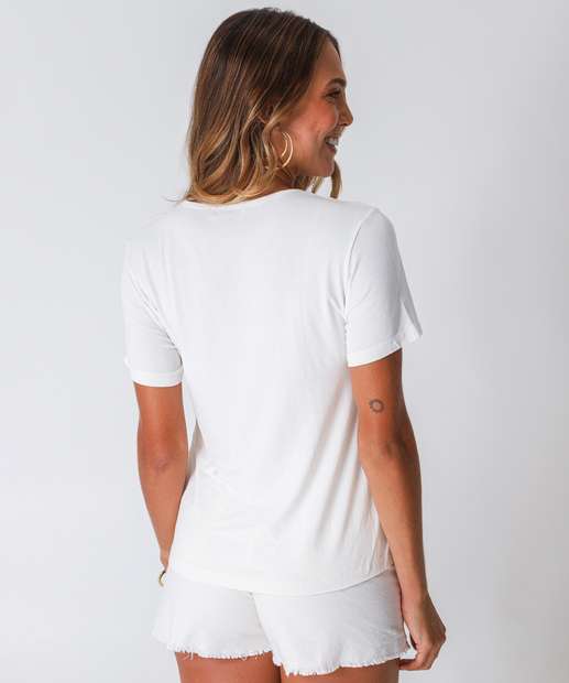 Blusa Feminina Estampada Manga Curta Marisa Off White