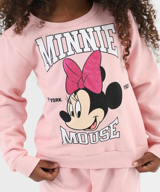 Conjunto Infantil Moletom Minnie Disney Tam 4 a 10 Rosa