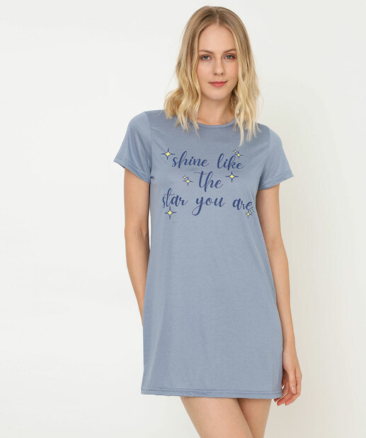 Camisola Estampa Frontal Manga Curta Marisa Azul