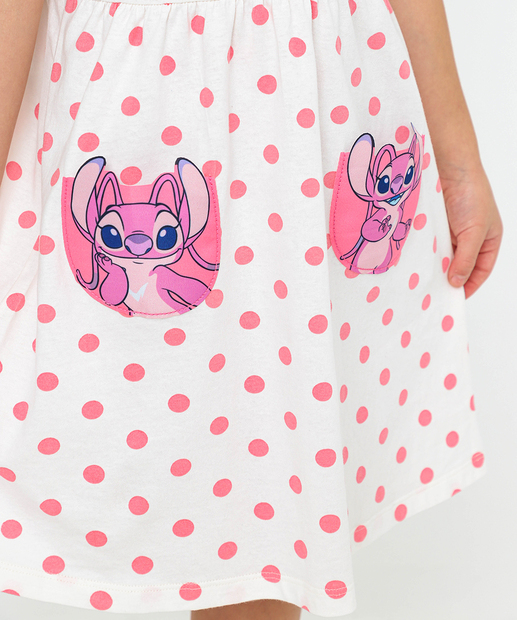 Vestido Infantil Poá Angel Disney Tam 4 a 10 Off White