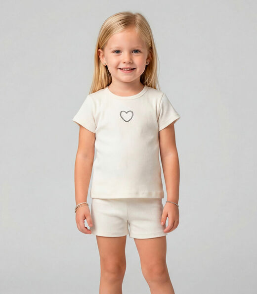 Conjunto Infantil Feminino Blusa e Short Select Bege
