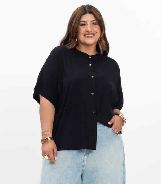 Image_Camisa Manga Curta Feminina Plus Size Secret Glam Preto