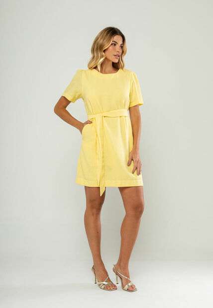 Vestido Curto Com Faixa Amarelo Salvatore