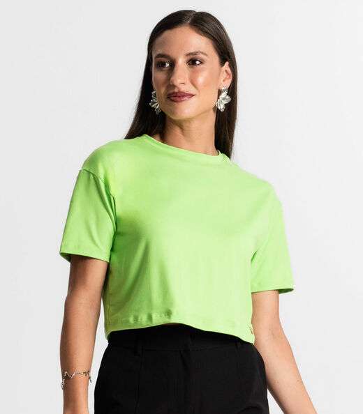 Blusa Cropped Manga Curta Rovitex Verde
