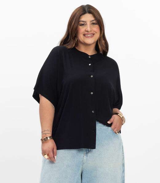 Image_Camisa Manga Curta Feminina Plus Size Secret Glam Preto