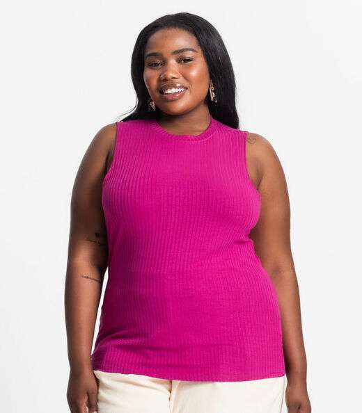 Regata Plus Size Em Ribana Canelada Secret Glam Roxo